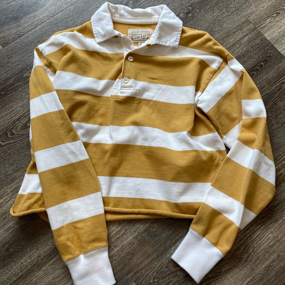 Yellow and White striped button collar shirt